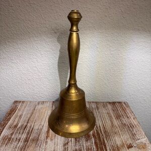 Vintage Solid Brass Hand Bell Antique School Call Teacher Bell 9 3/4" India